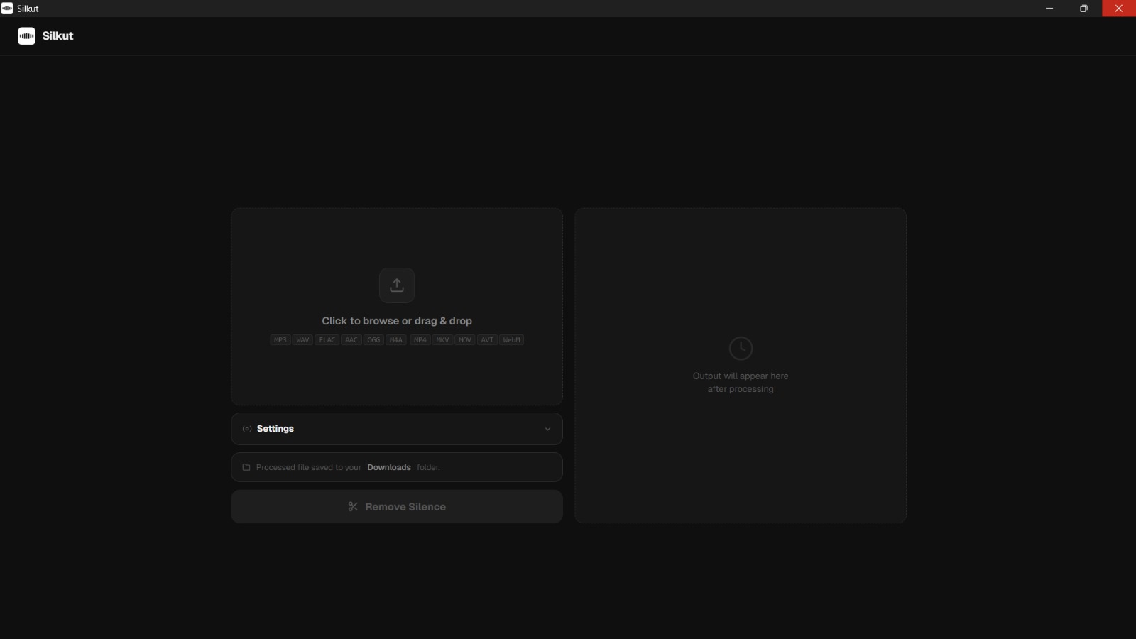 Silkut app screenshot — silence remover interface